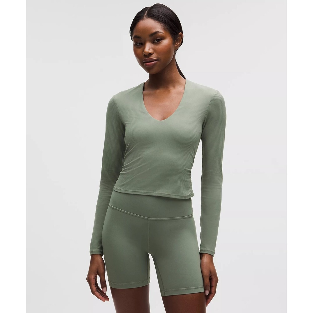 046-Lululemon-All It Takes Ribbed Nulu V-Neck Long-Sleeve Shirt-Willow Leaf